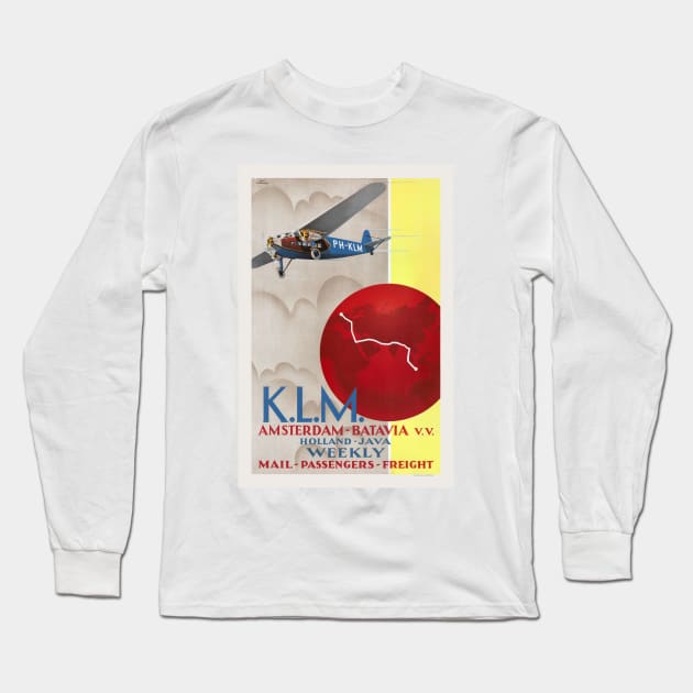 K.L.M. Amsterdam-Batavia Vintage Poster 1930 Long Sleeve T-Shirt by vintagetreasure